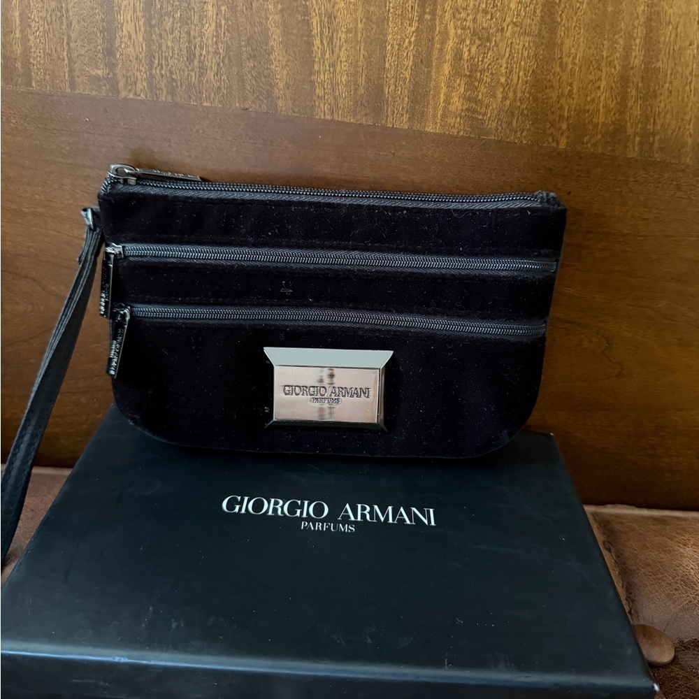 Giorgio Armani Black Wristlet Bag with Silver Accents